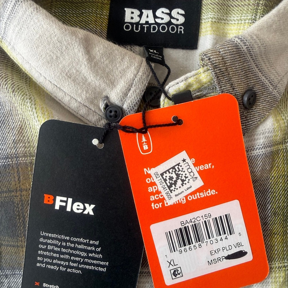 Bass Outdoor Mens Flannel Shirt Plaid Button Up Long Sleeve BFlex XL - Picture 2 of 9